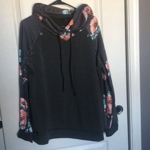 Gray floral pieced hoodie sz XL
